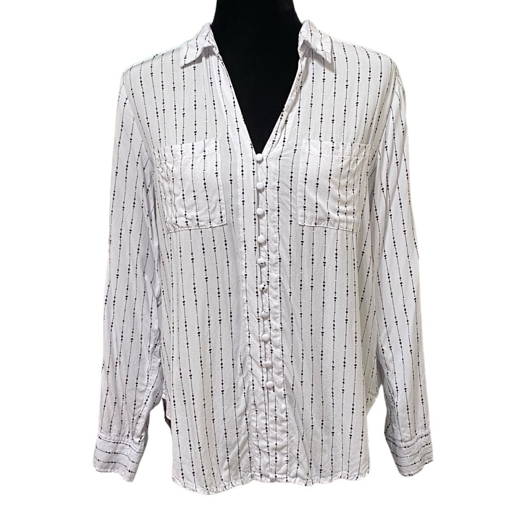 Velvet Heart White Black Striped Dots Button Down Shirt Size Medium